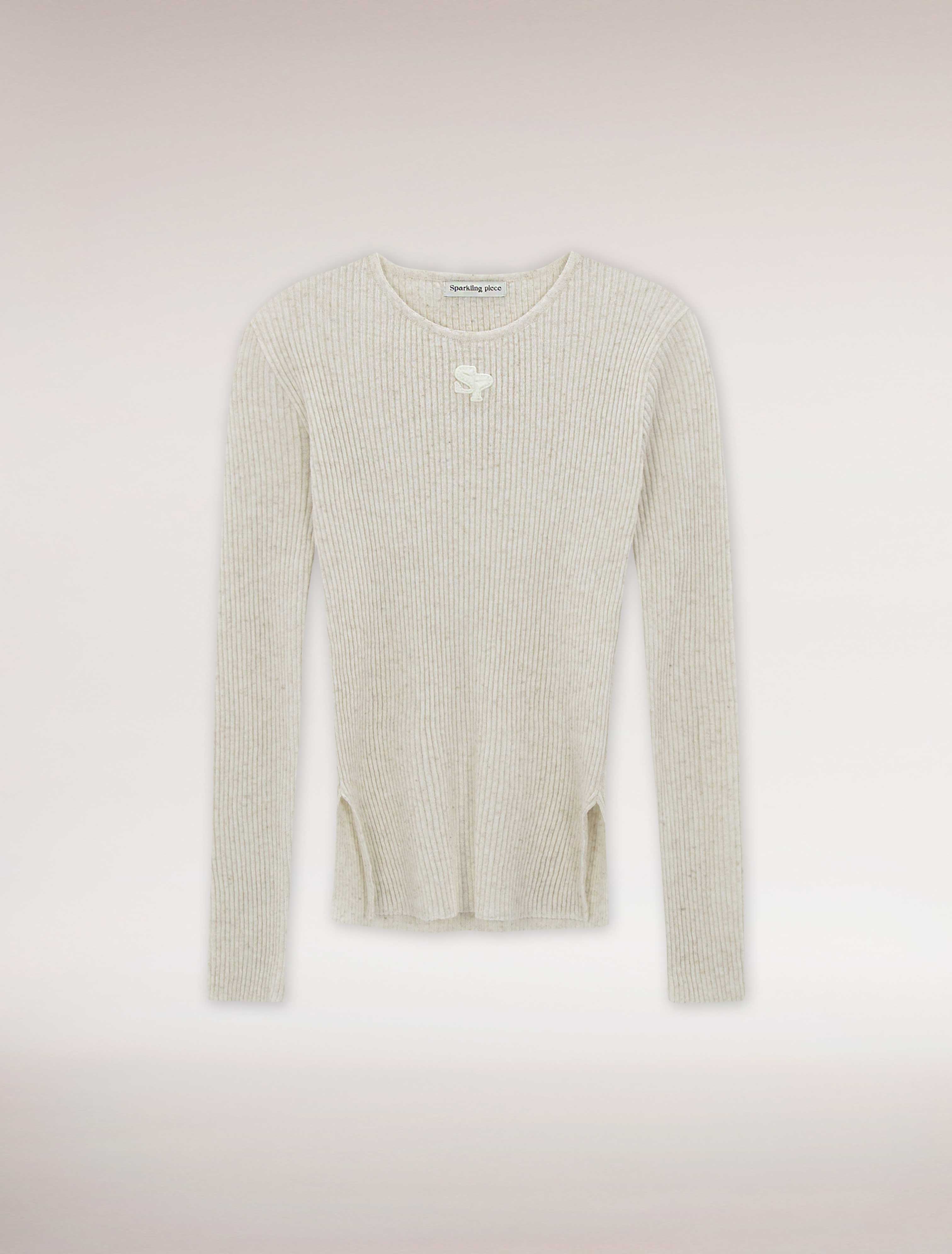 CREW NECK RIBBED KNIT TOP (BEIGE)
