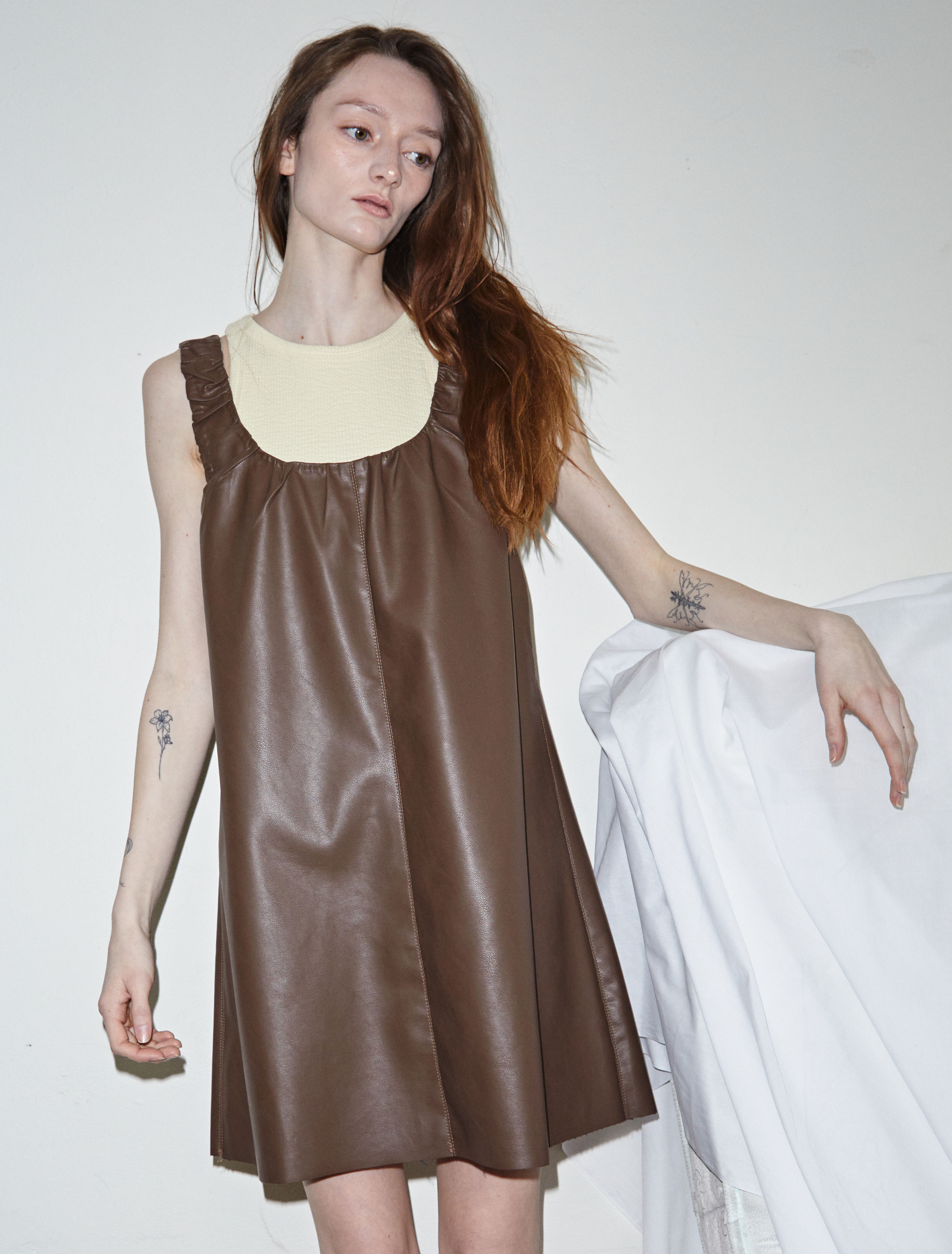 FAUX LEATHER DRESS BROWN