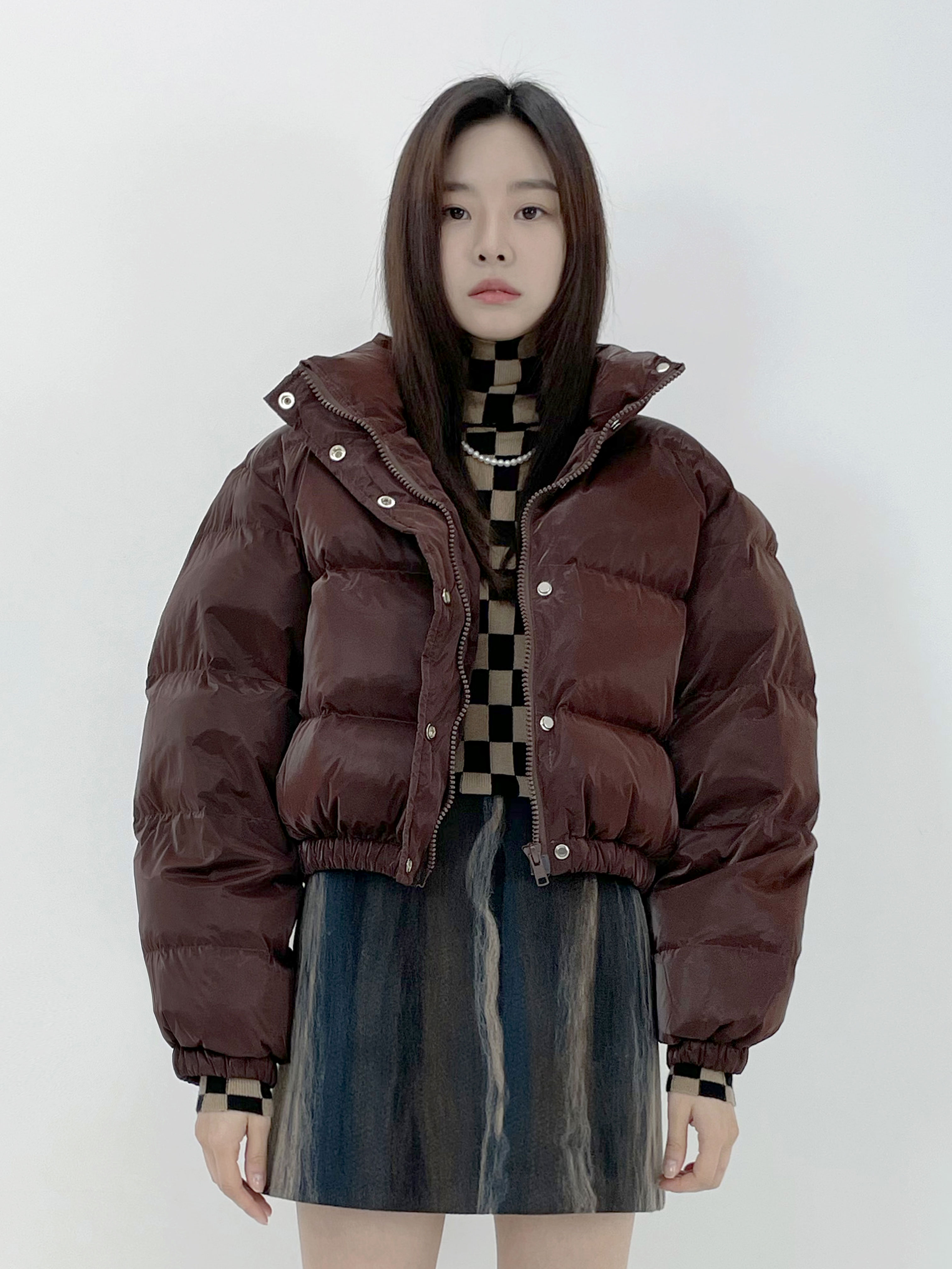 SHINY CROPPED DOWN JACKET BROWN
